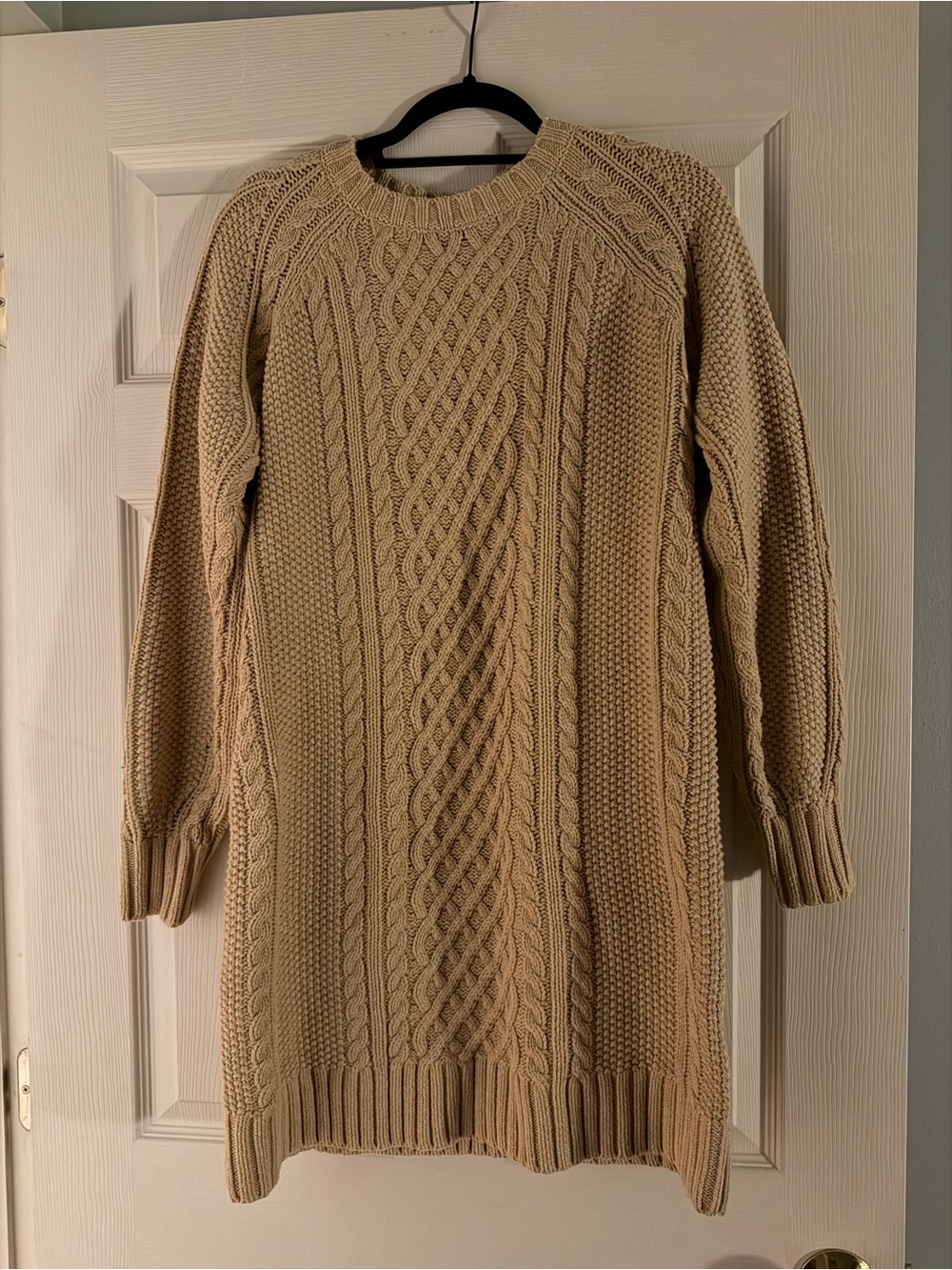 Land’s End Women's Cotton Blend Cable Crew Neck Sweater Dress - Picture 4 of 7